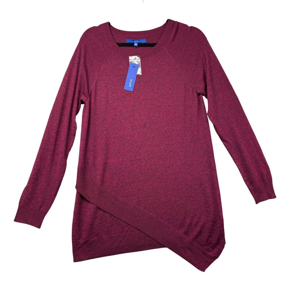 Apt 9 Sweater Women's Medium Red Long Sleeve Stretch Asymmetric High Low Hem NWT
